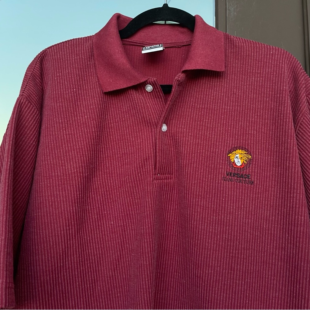 Versace-Like Maroon Ribbed/Textured Polo XL